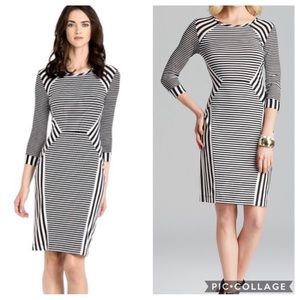 Diane Von Furstenberg Black and White Striped Long Sleeve Dress